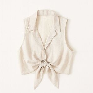 Abercrombie & Fitch Cream Tie-Front Linen-Blend Top Size XS